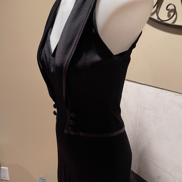 Y2K Vintage Tadashi Women’s Blk Sleeveless Tuxedo Style Full Length Dress SZ S - Picture 4 of 13